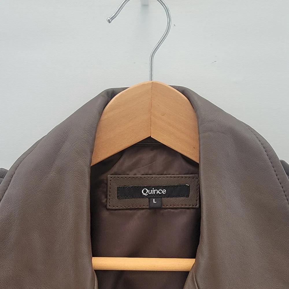 Quince Mocha Brown Leather Moto Biker Jacket Size Large Timeless Minimalist - Picture 5 of 16